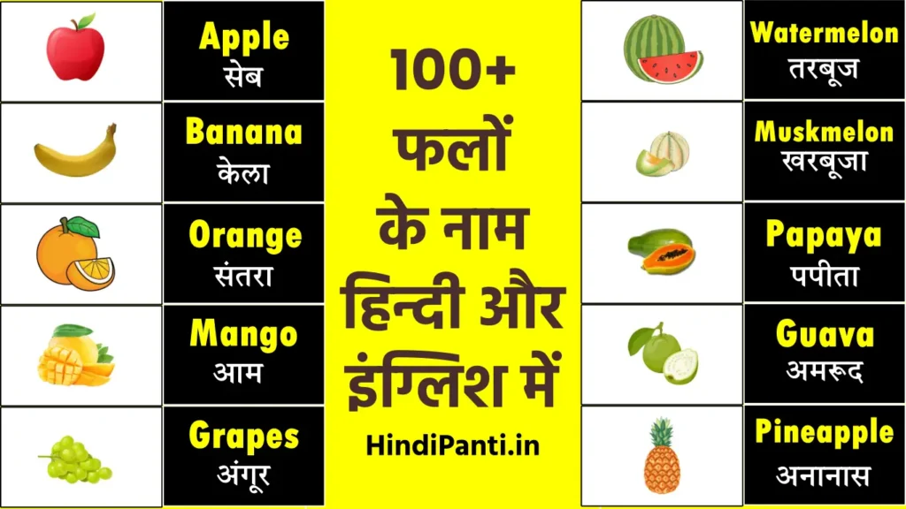 Fruits Name in Hindi & English with Pictures